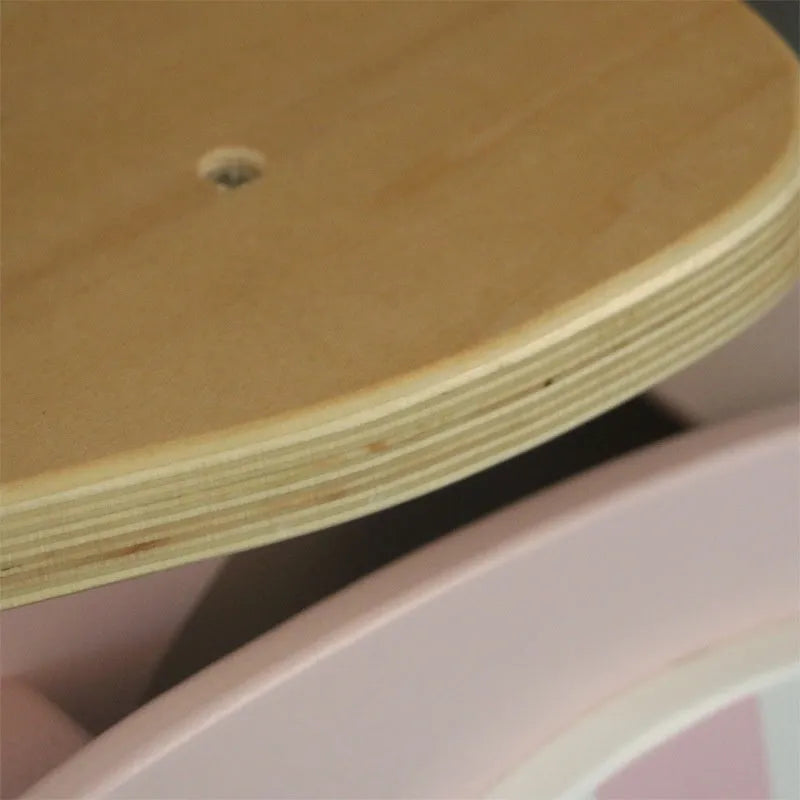 Pink wooden balance scooter for toddlers with 10 inch wheels