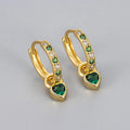 Heart-shaped zircon drop earrings for women in gold or white gold plating with colour stone options