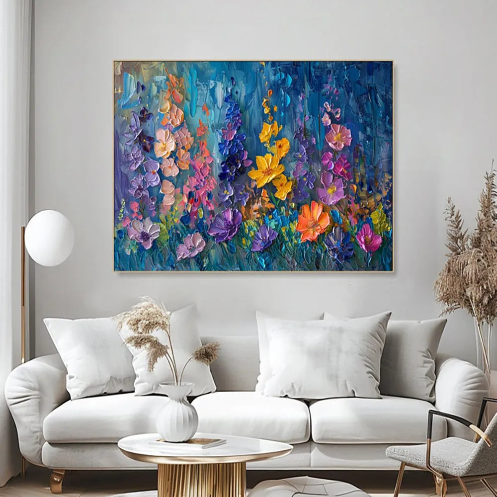 Handmade 3D thick oil flower painting on canvas, rolled frameless modern abstract wall art