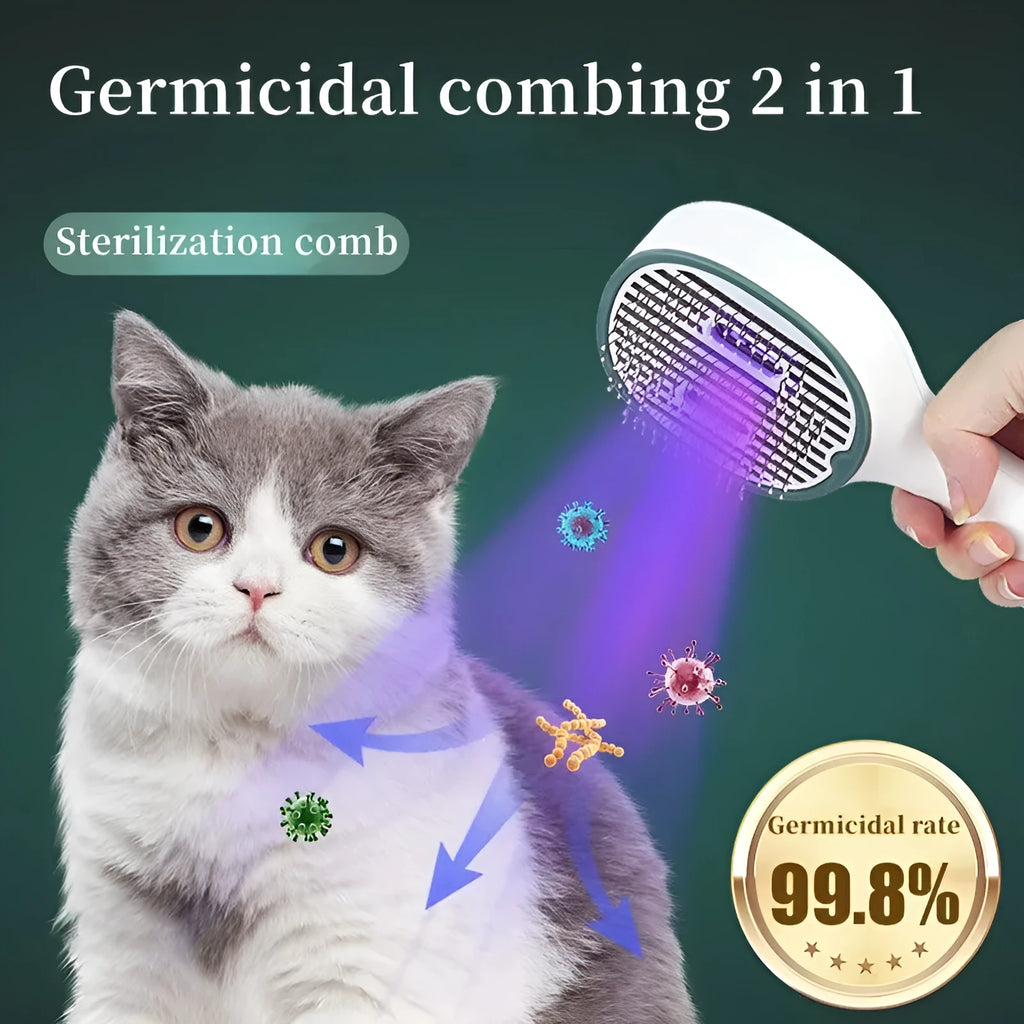 UVC sterilization pet grooming comb for cats and dogs, 25.8 x 9.8 x 5.5cm, dark green, grey, light green