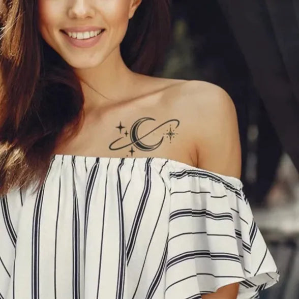 Waterproof herbal temporary tattoo sticker with Star Ring Moon design, single pack