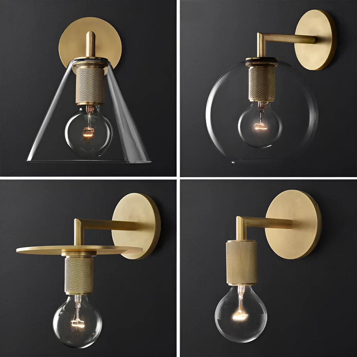 Wrought iron wall lamp with glass shade, E27 holder, gold bronze or black, for bedside or aisle.