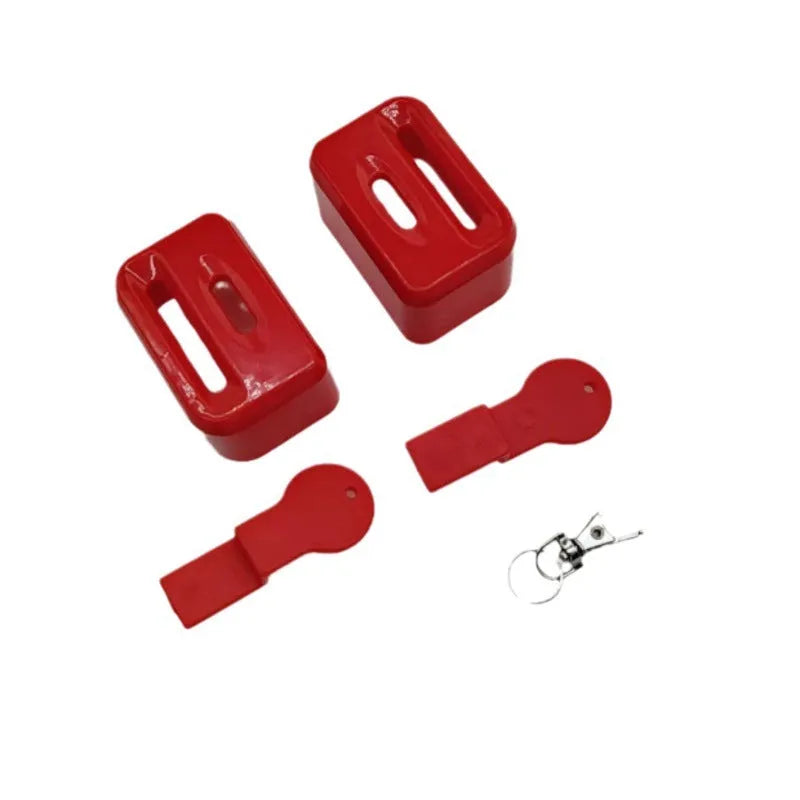 Black and red seat belt lock protective clamp made from ABS plastic