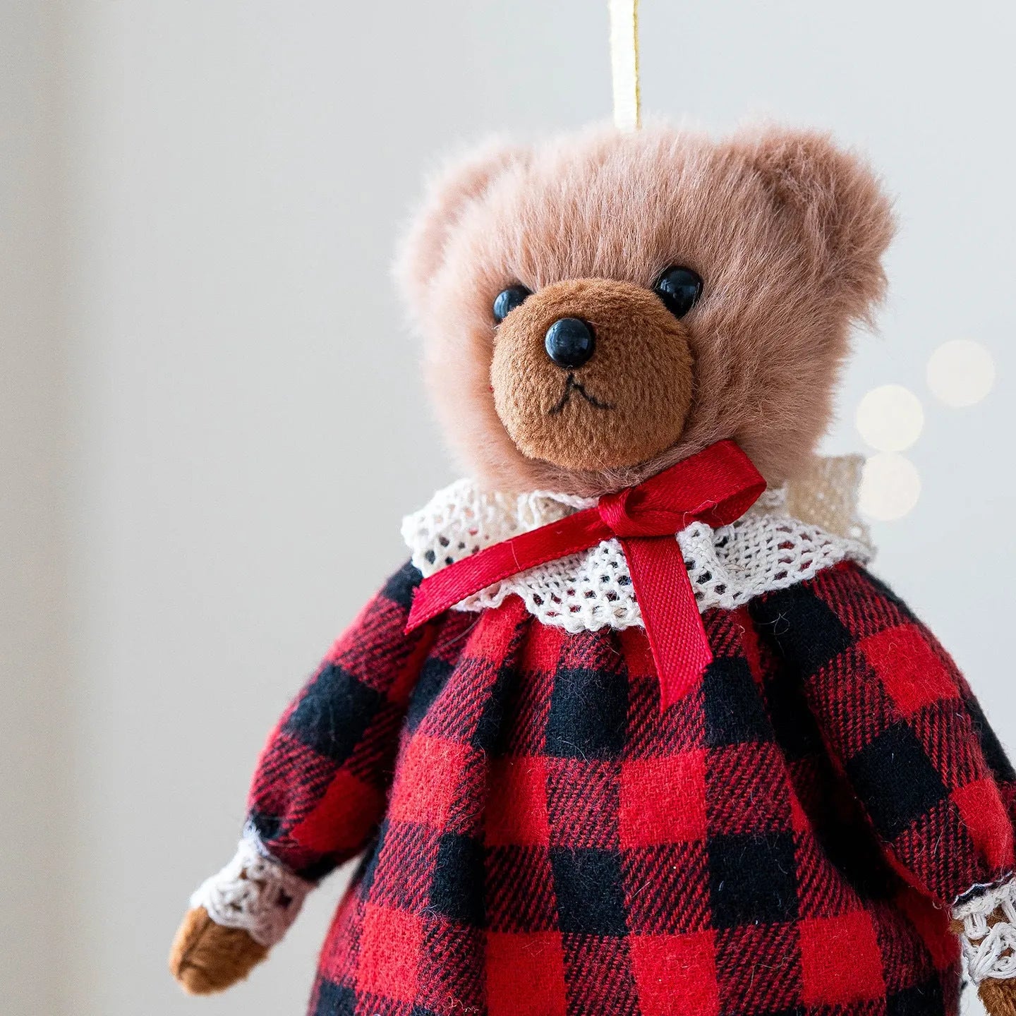 Couple plush bear doll set showing gentleman bear and princess bear with cotton suit plaid fabric design