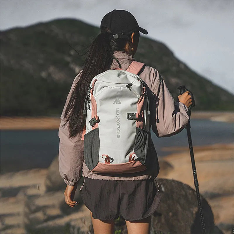 Waterproof Oxford cloth hiking backpack with air pillow belt, letter pattern and unisex design for outdoor sports