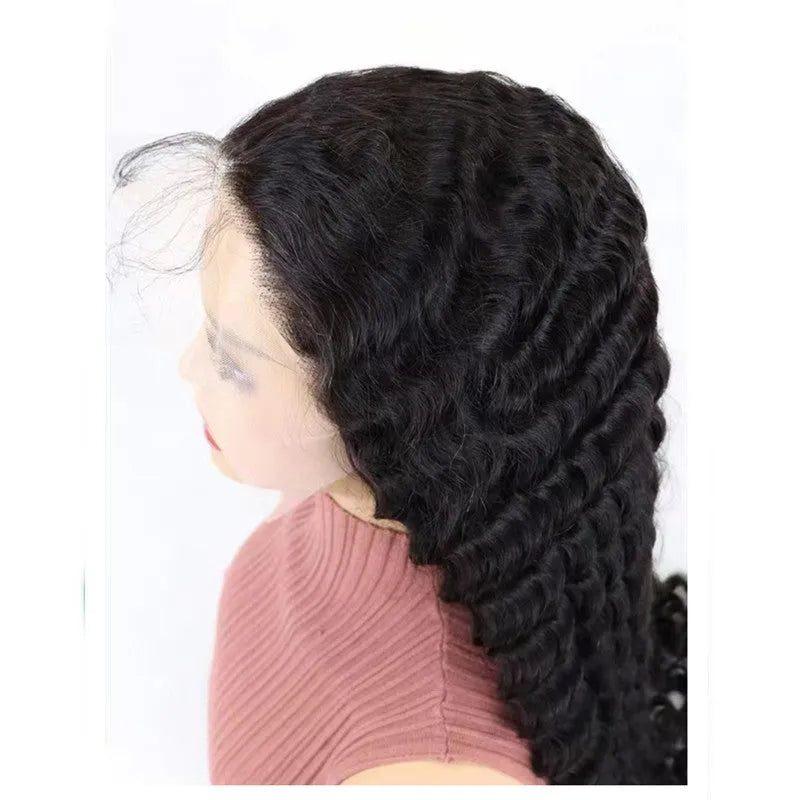 Solid colour human hair wig with half lace front, shown at long length.