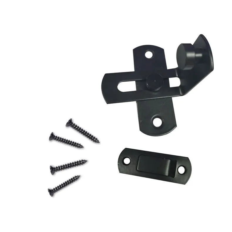 American style 90 degree barn door lock with flat shackle for sliding doors.