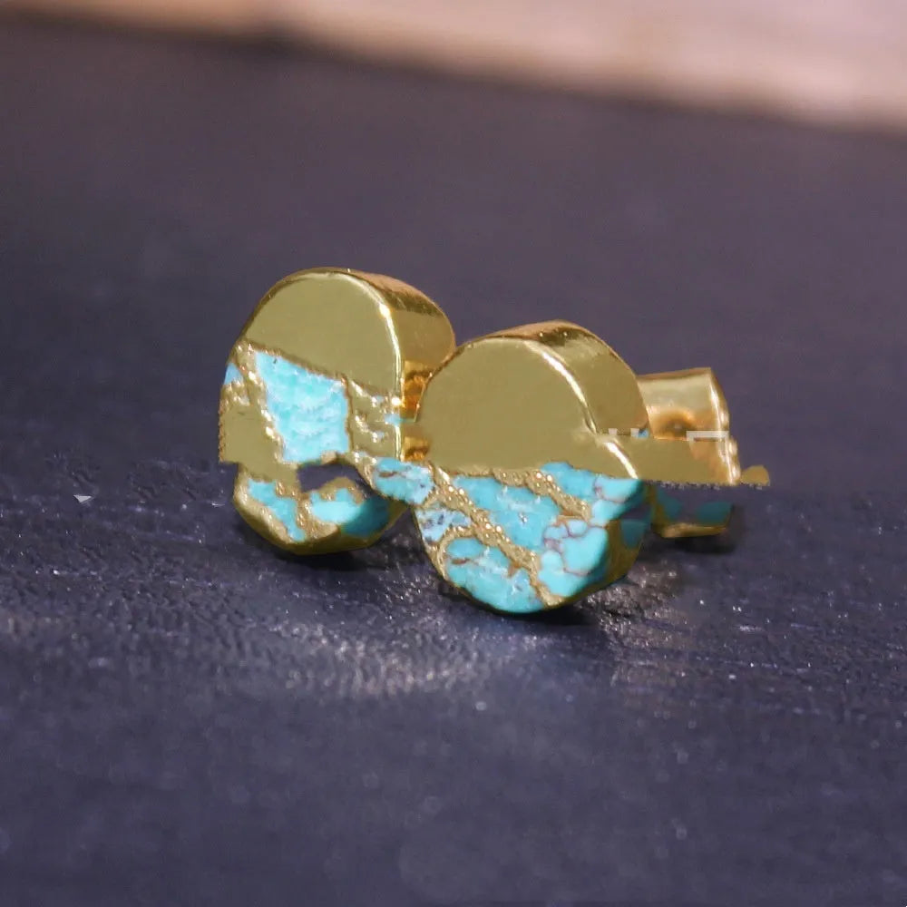 A pair of handmade natural stone bohemian stud earrings with an irregular geometric cut in colour ER1031.