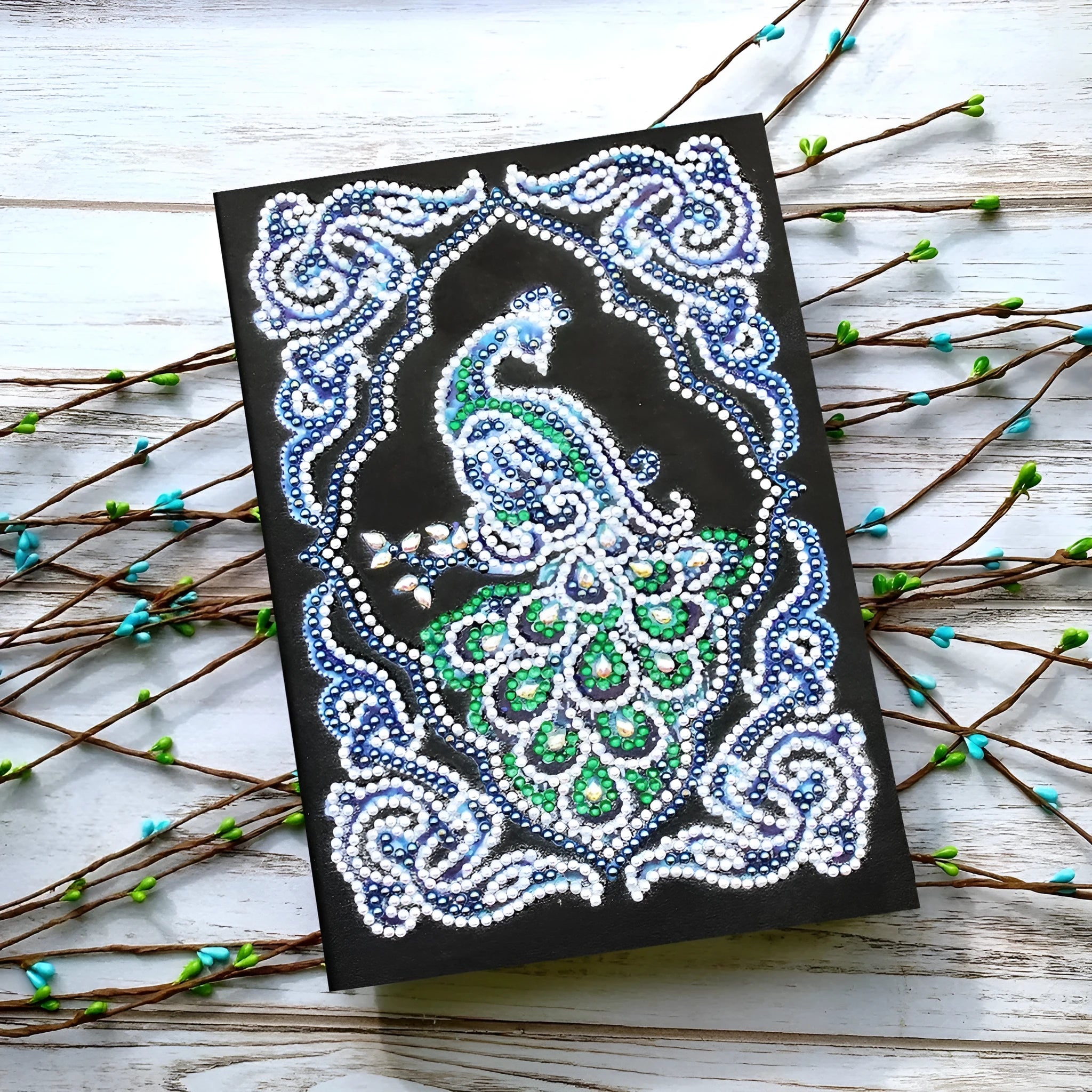 Black A5 diamond painting notebook measuring 142x207mm with shaped and bright drill compatibility