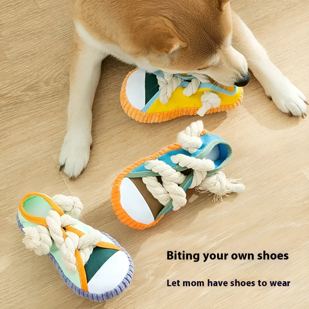 Bite shoes sound pet toy Oxford cloth 7x8x18cm in Rock Yellow with squeaker for dogs