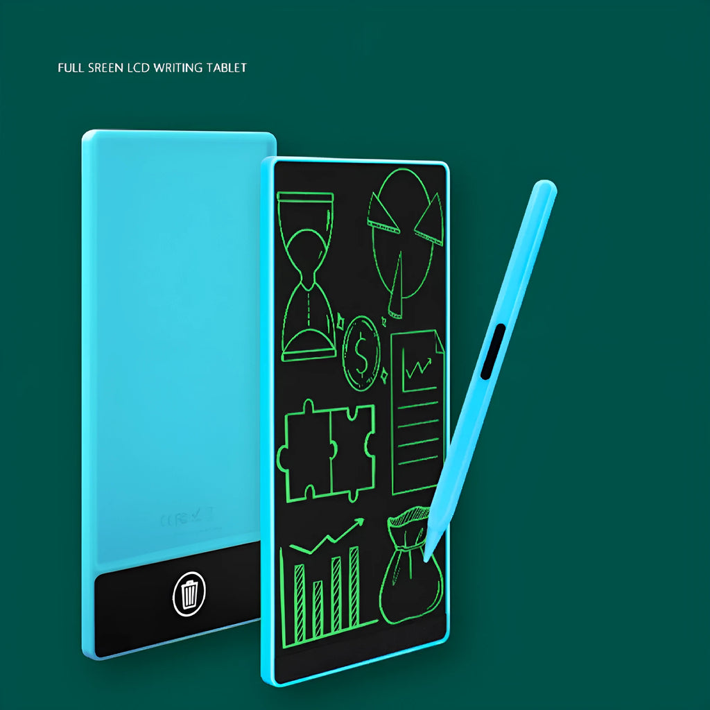 Blue LCD handwriting board with 6.5 inch screen and stylus for arithmetic practice