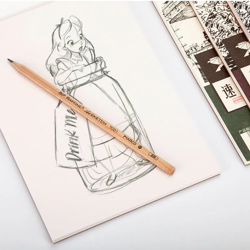 A4 size coil bound sketchbook open flat on a table, showing blank 160g paper.