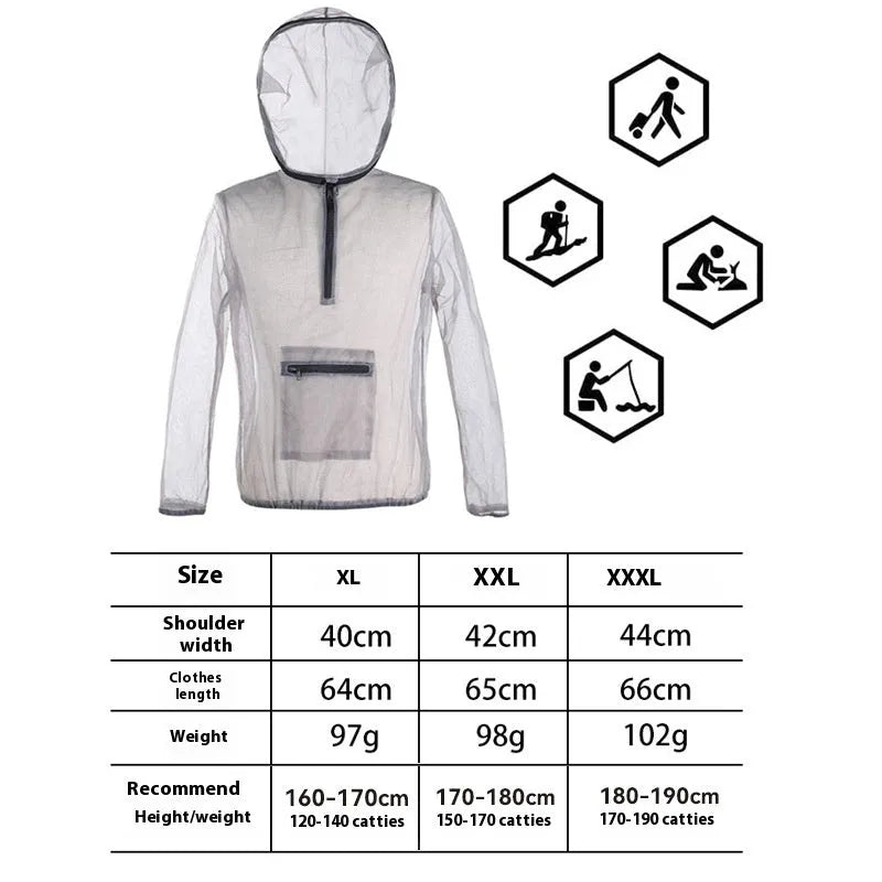 Smoky grey breathable mesh insect-proof outdoor jacket shown in XL size