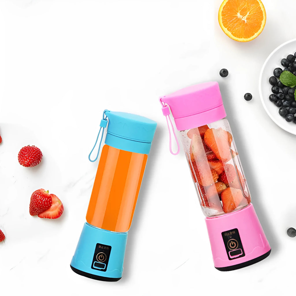 Portable mini electric juicer 380ml with 304 stainless steel blades in blue, green, pink, or purple