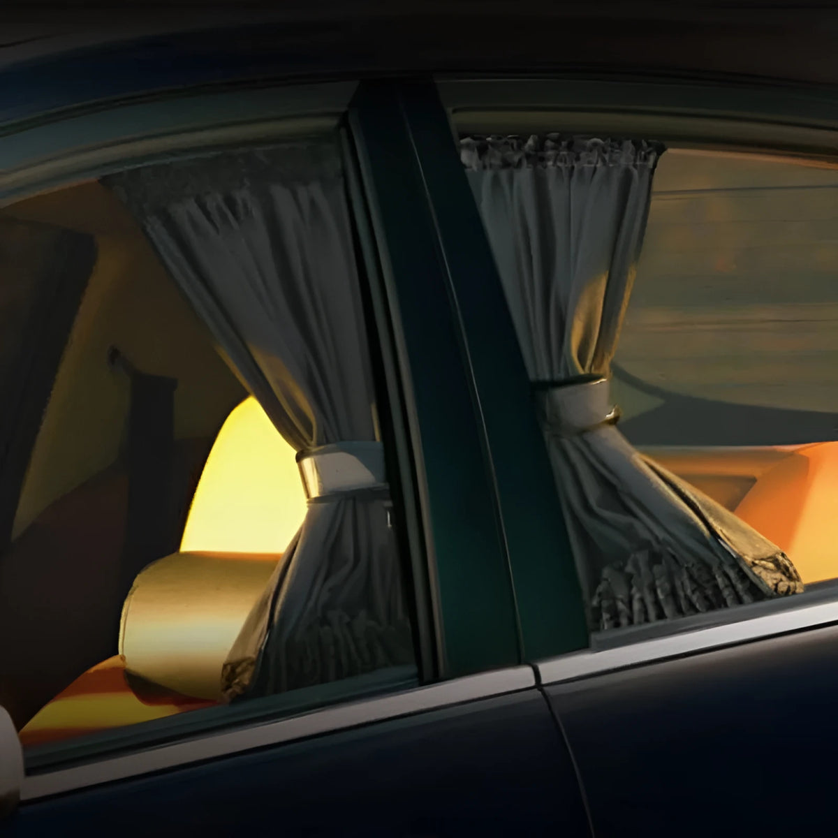 Car window curtains in beige, black, or grey, cotton polyester, sizes 50S 50x39cm and 50L 50x47cm