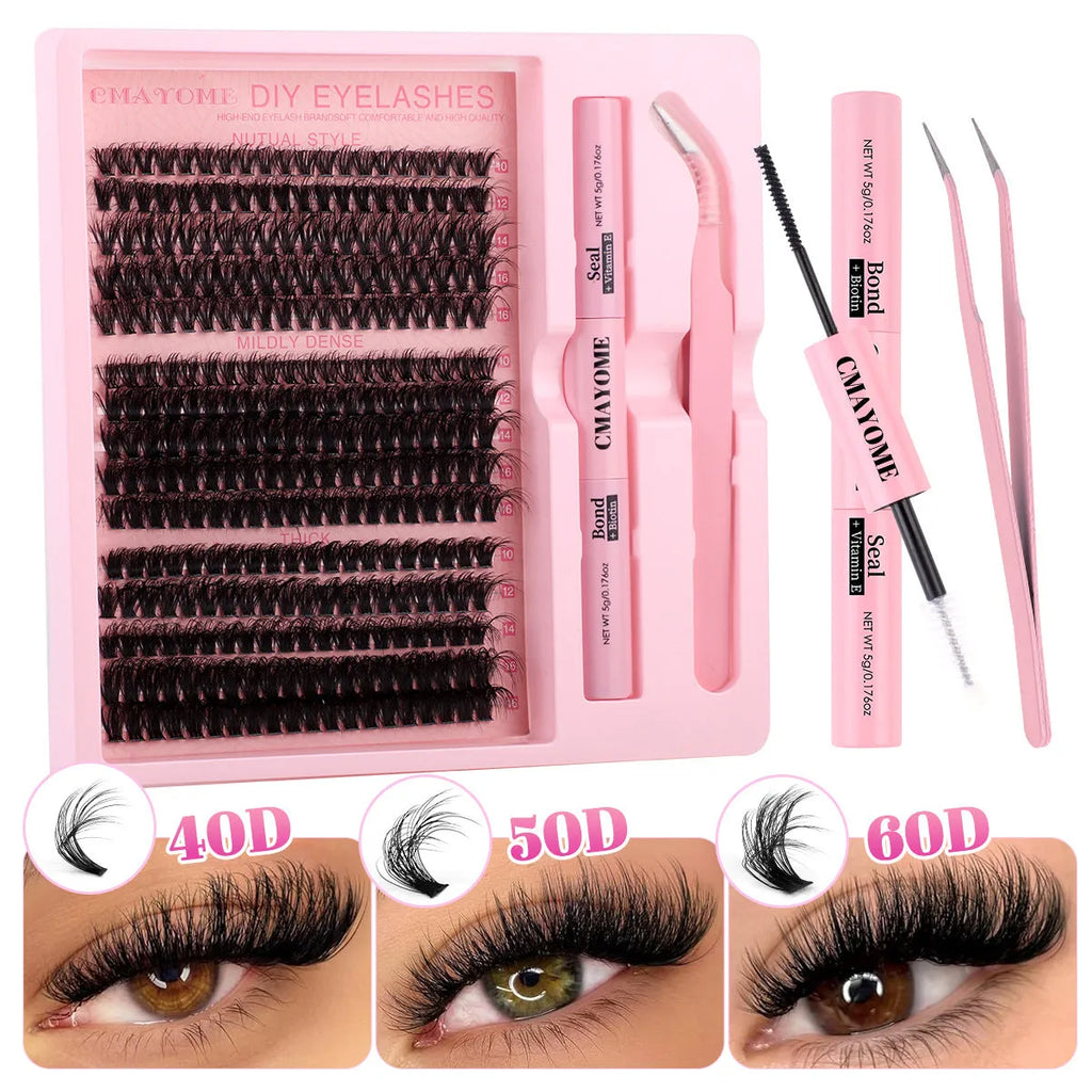 Segment single cluster DIY false eyelash extension suit with chemical fibre material and application tweezers