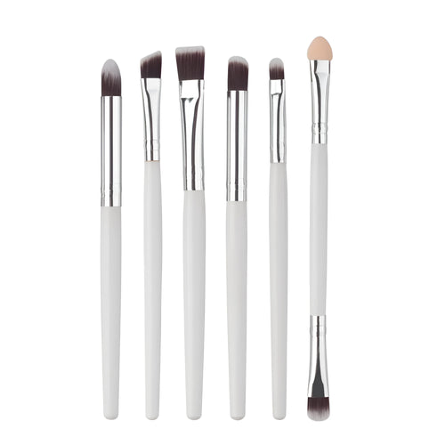 6PCS eye makeup brush set with wood handles and nylon bristles on white background