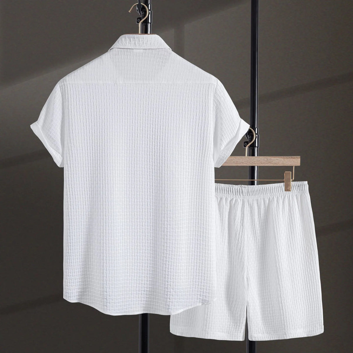 Men's cotton blend beach short sleeve shirt and shorts suit in loose cardigan style