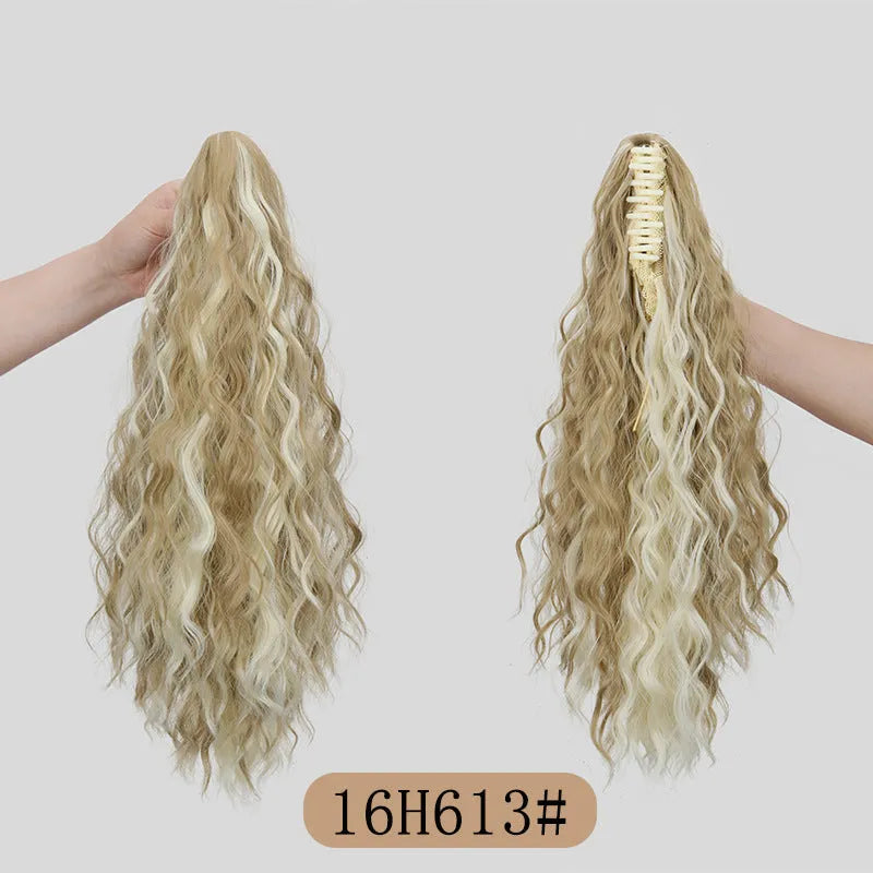 Synthetic ponytail wig with corn row curls and a hair clip, shown in colour 1B.