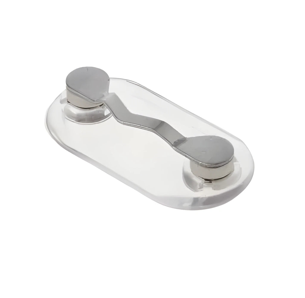 Magnetic glasses holder in black or silver, ABS and stainless steel bracket for travel storage