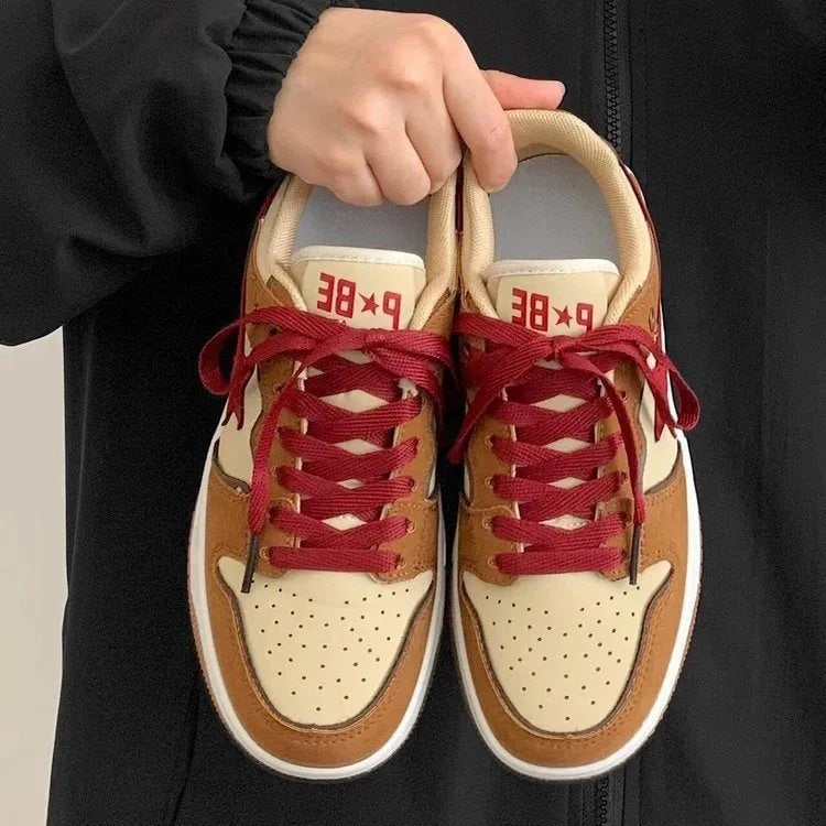 Brown women's platform sneakers with sequin details and rubber soles