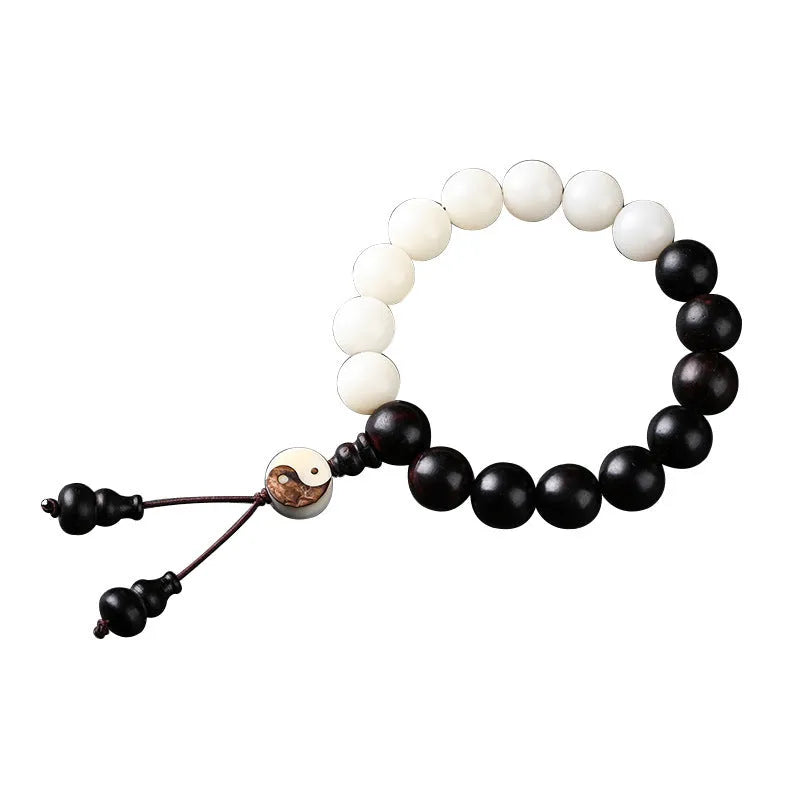 Retro style Bodhi seed bracelet with 11mm eight-diagram shaped blackwood beads