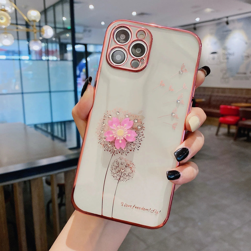 3D floral pattern phone case with spin stand holder for iPhone models