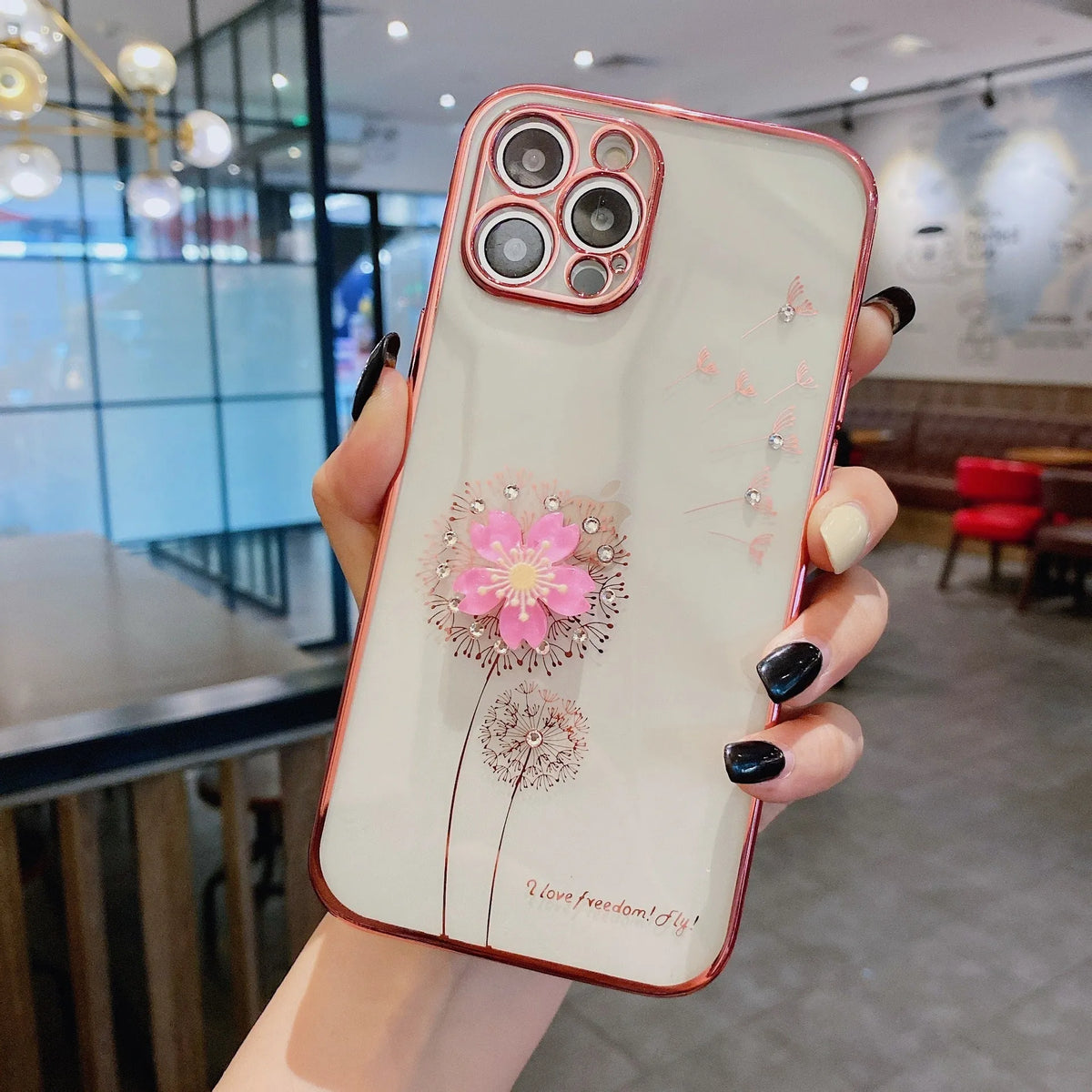 3D floral pattern phone case with spin stand holder for iPhone models