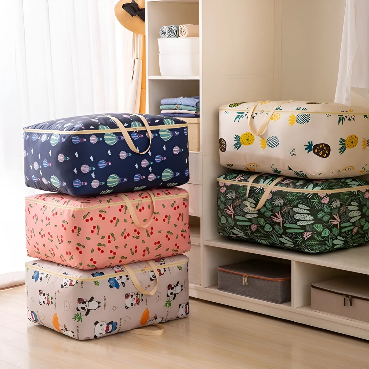 Large capacity Oxford cloth storage bag in navy blue balloon, cube style, for quilts, clothing and moving