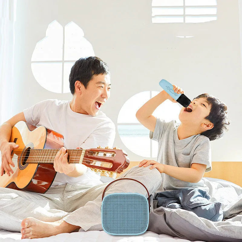 Wireless Bluetooth portable audio speaker with microphone in white, pink, or blue plastic housing