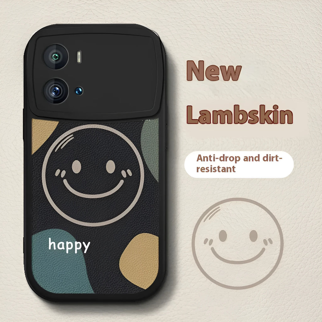 Silicone phone case for Vivo iQOO Neo6 in white or black with painted animal and smiling face design