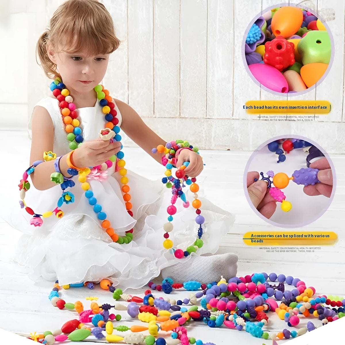 Children's pop beads set with plastic beads, bracelets and headbands in OPP bag or storage box, 108 to 508 pieces