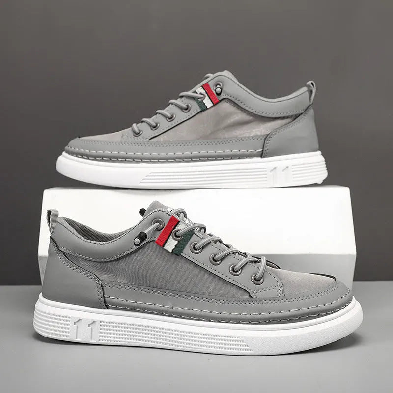 Men's high-cut canvas sneakers in grey with round toe and PVC sole