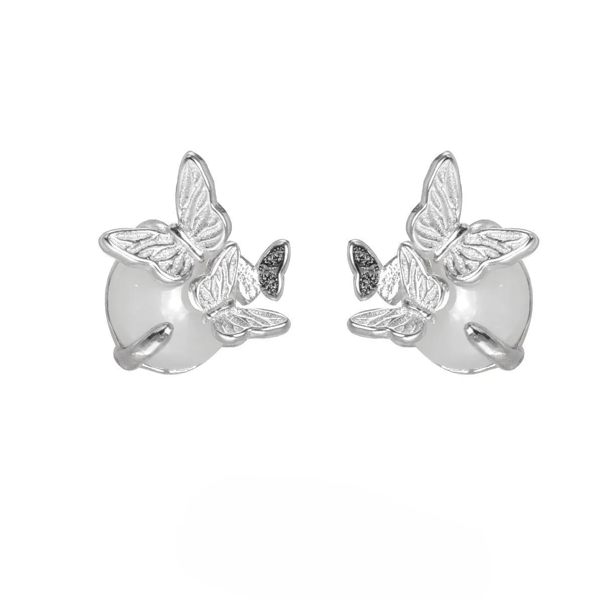 Butterfly design ear studs in 925 silver with white gold or gold electroplated finish