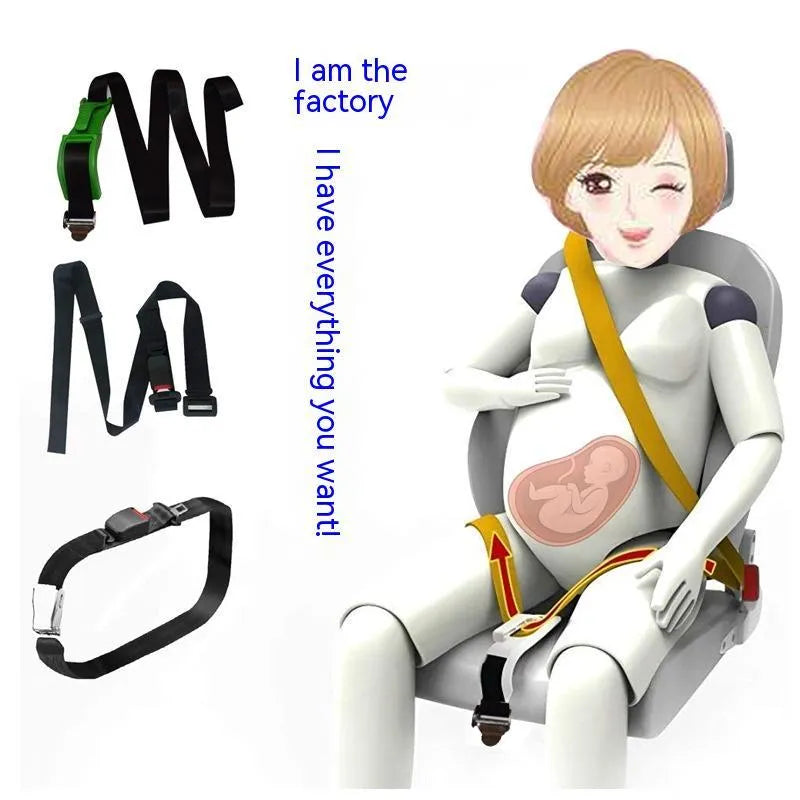 Black ABS maternity seat belt adjuster with metal buckle for pregnant passenger safety.