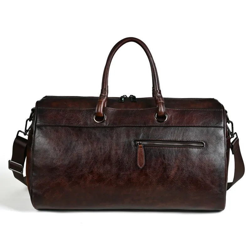 Handmade retro leather bag in vintage brown with below 20L capacity
