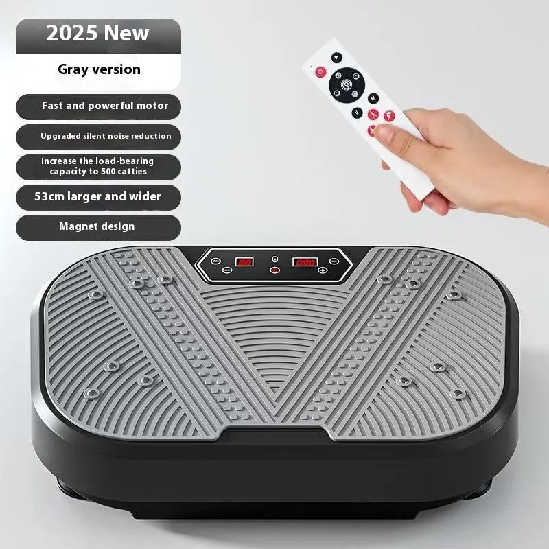 Whole body power board vibration machine in black and gray for home fitness body shaping with remote control