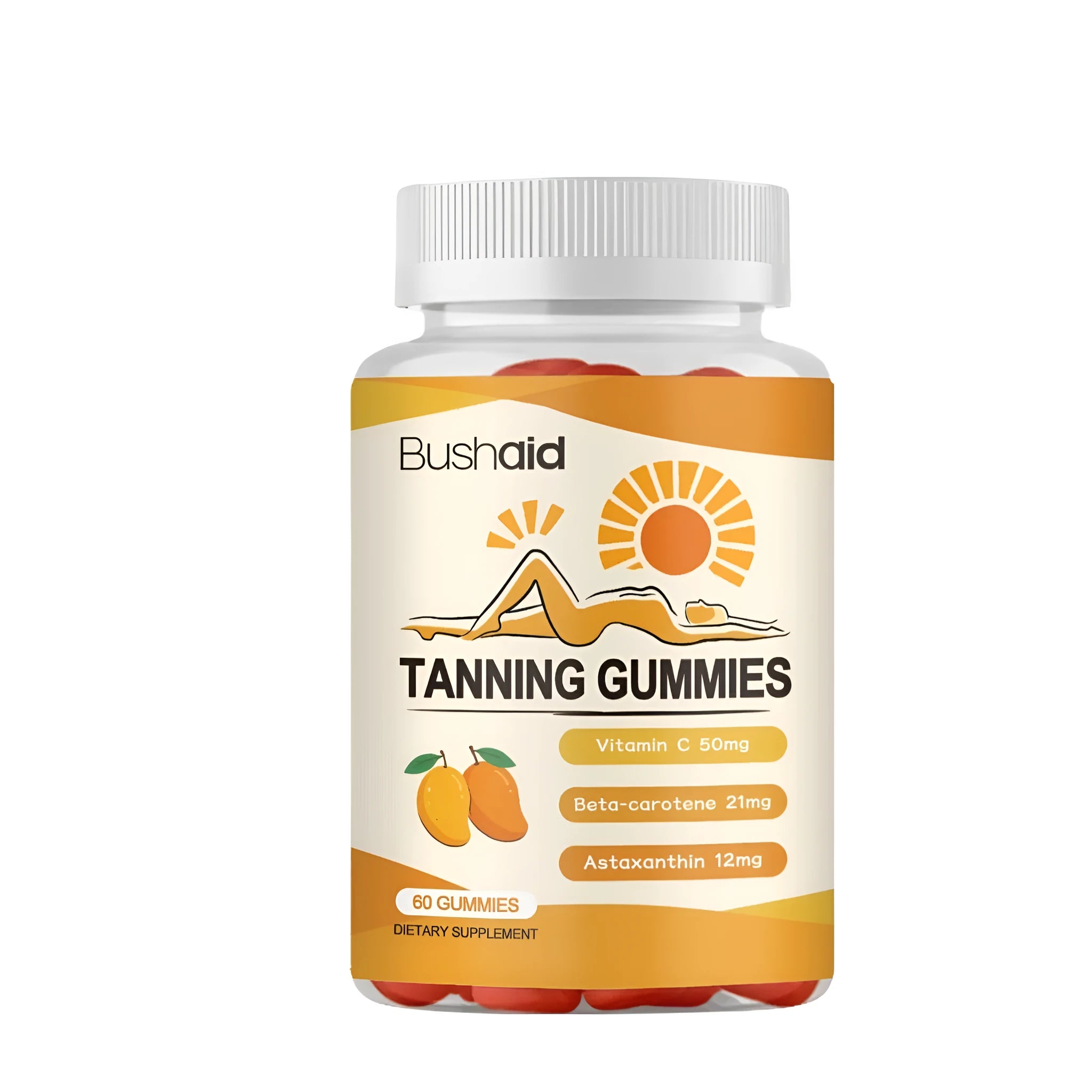 Pack of sixty Meihei soft candy gummies with white caps, a dietary supplement containing astaxanthin and lycopene.