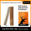 Natural antler dog chew in three sizes – small 36g, medium 76g, large 126g for bite resistant teeth cleaning