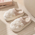 Women's plaid pattern plush indoor slippers with coral velvet upper and grey non-slip PVC sole