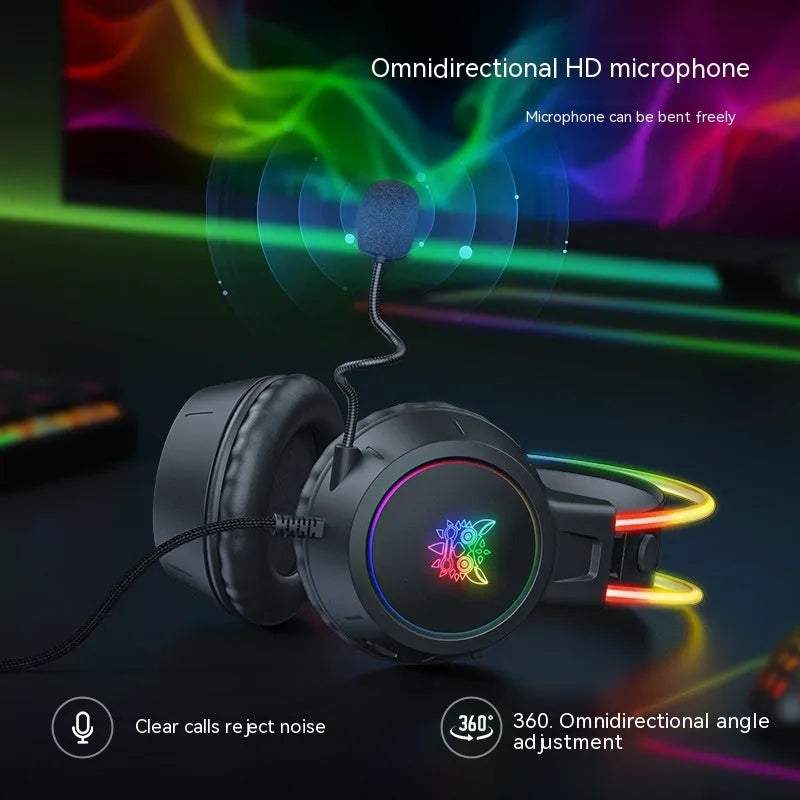 X15PRO wired gaming headset with 3.5mm plug, 50mm horn, RGB luminous design, and braided cable
