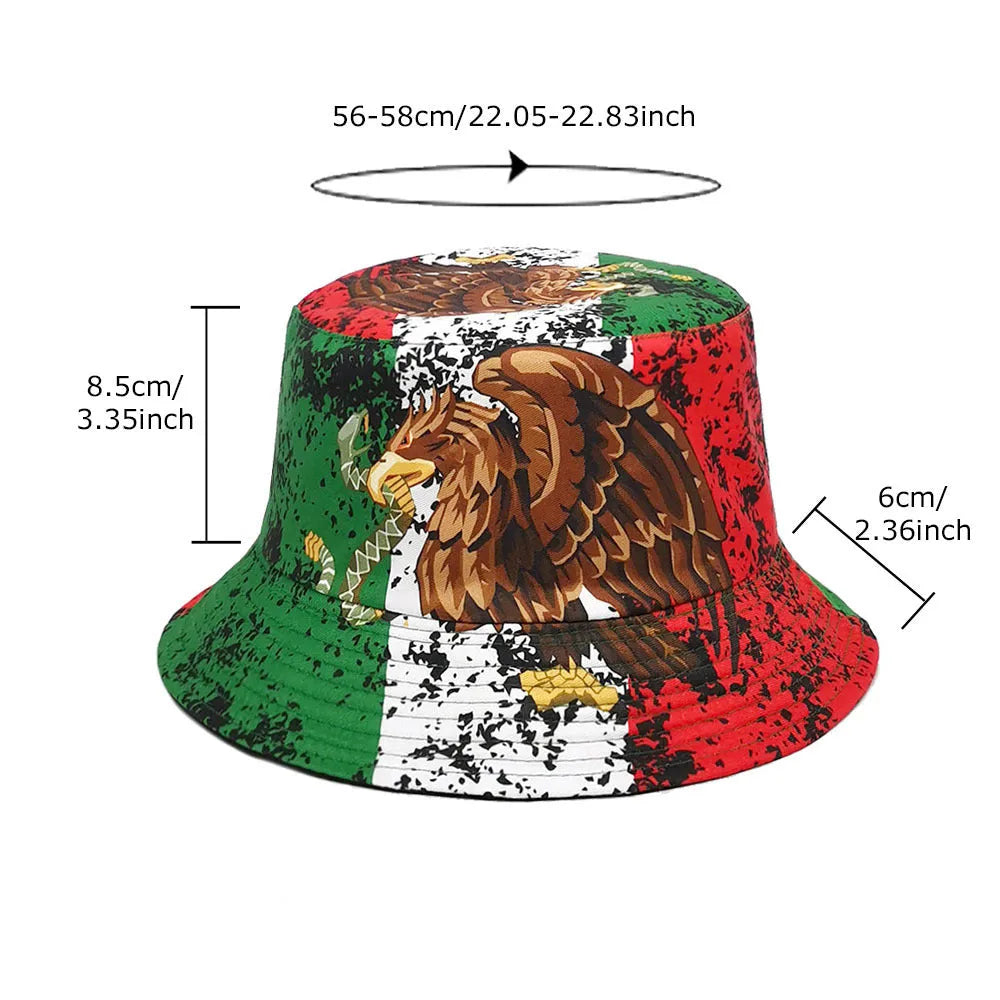 Eagle pattern retro bucket hat with dome crown in polyester fabric