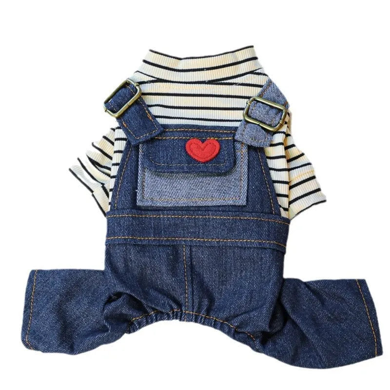 Retro denim suspender pants pet clothing for small and medium dogs in princess style