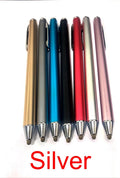Metal fine-tip capacitive stylus for tablet drawing in silver, red, blue, gold, pink, grey, and black.