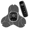 Portable shoulder neck massager with remote control, 6 modes, black and white pattern, with patch and hot massage stick.