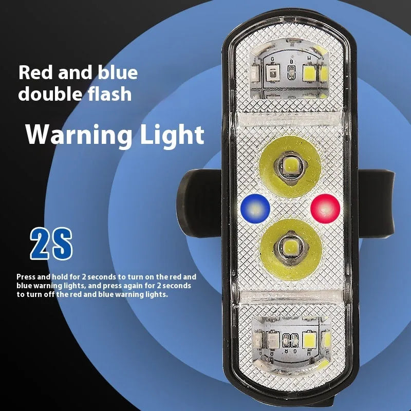 Black rechargeable bicycle headlight with LED illumination and wave induction function