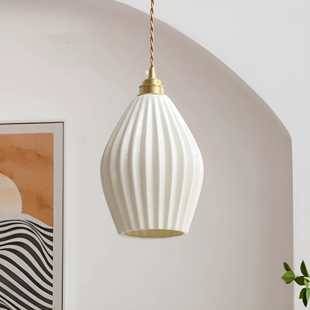 Brass bedside chandelier with copper body and ceramic shade, dual suction or hanging mount, 111V-240V
