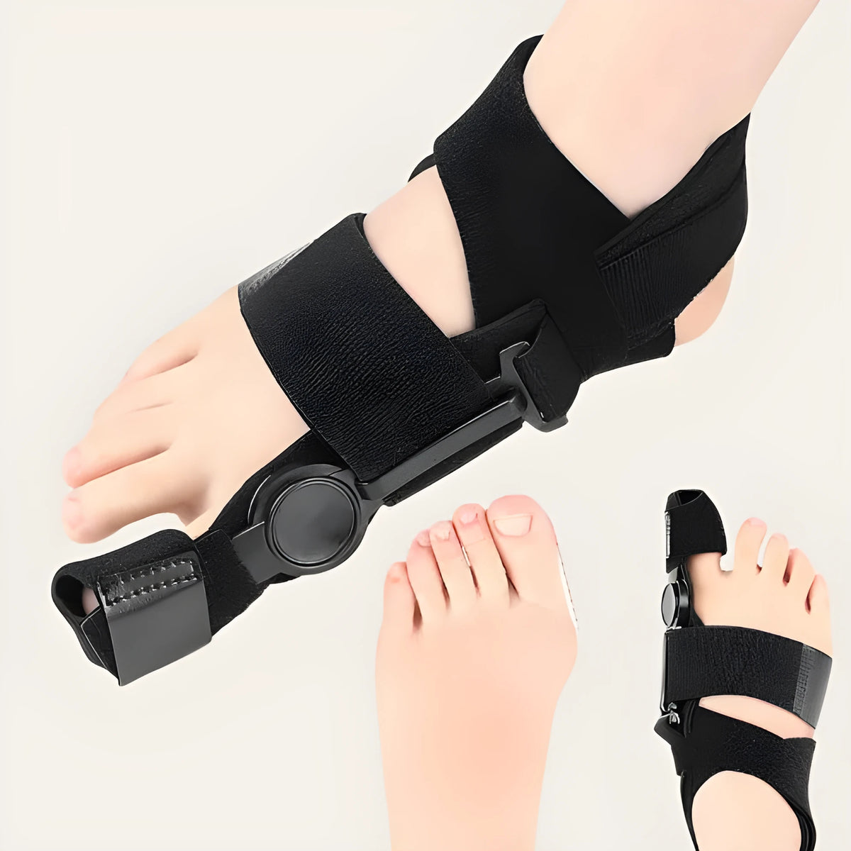 Black big toe orthopaedic belt with Velcro and ABS support for left or right foot, average size adult