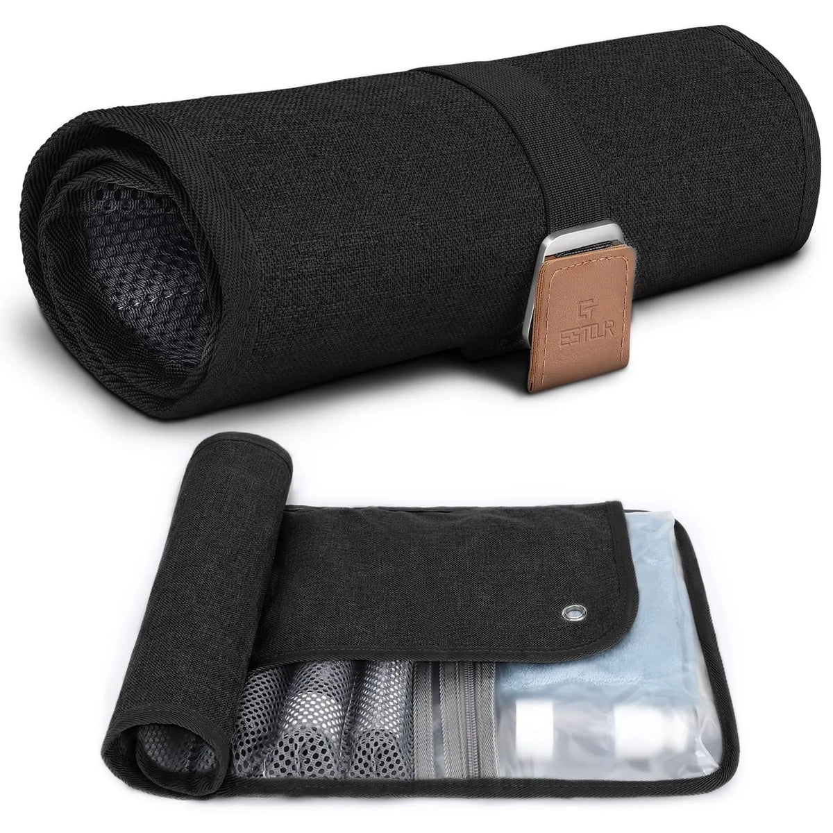 Men's portable PU wash bag travel buggy bag in black or light brown with simple modern style