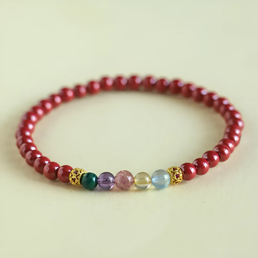 Purple gold cinnabar crystal string beads handcrafted bracelet 4mm or 6mm couple style